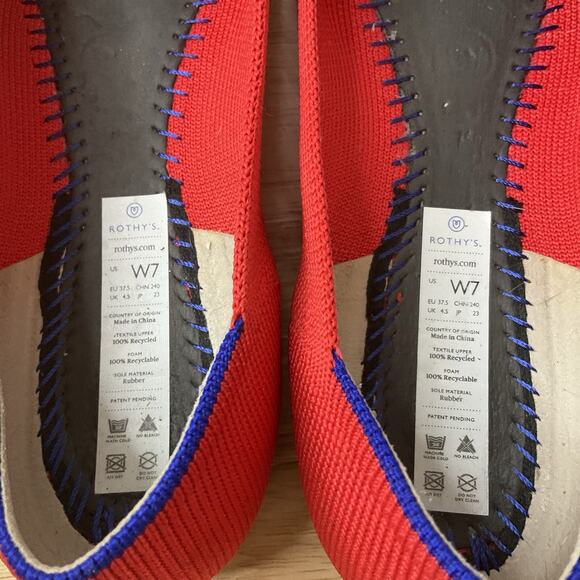 Rothy's "The Point" Pointed Toe Red Slip On Flats Shoes Women’s 7.5 Pre Owned - Picture 4 of 11